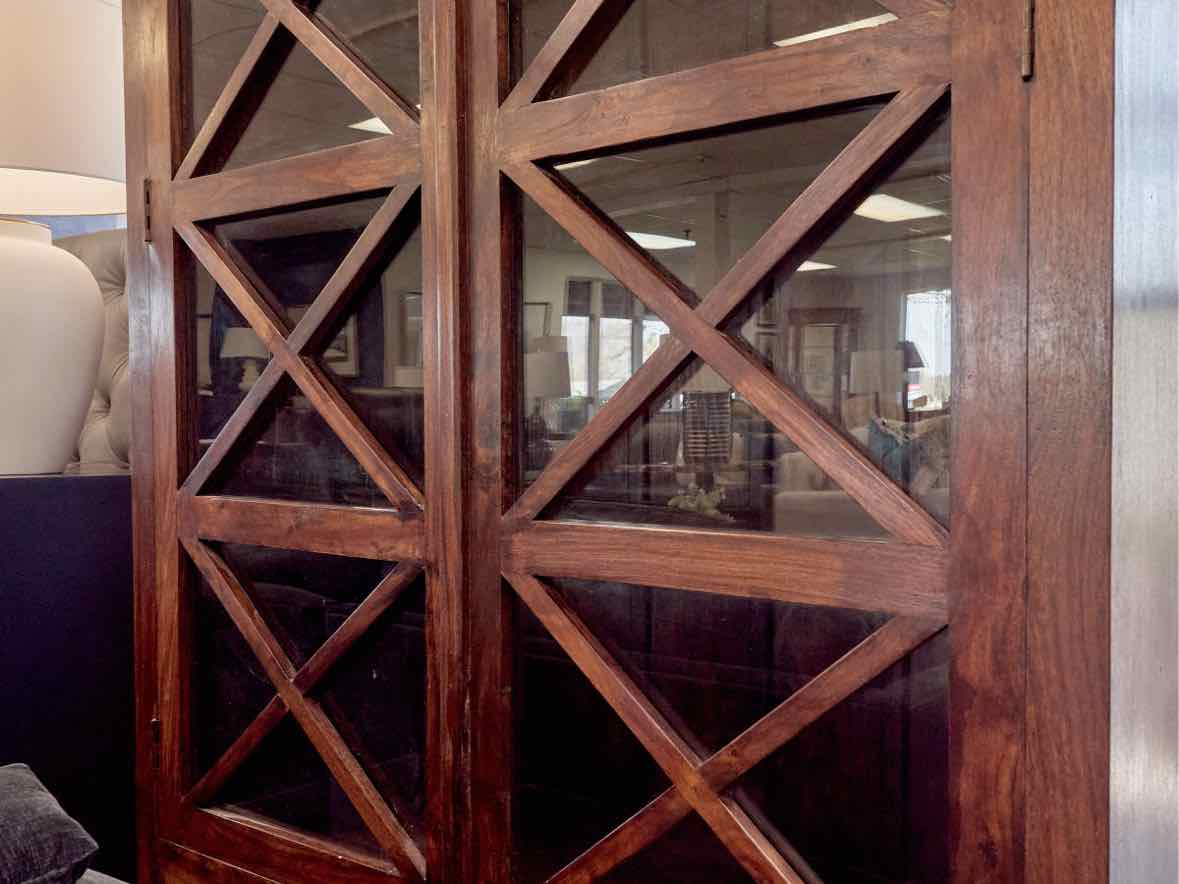 Rustic Wood Display Cabinet w/ Glass Doors