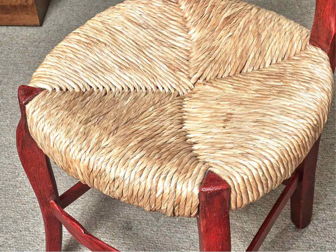 Set of 8 Red Finish Dining Chairs with Rush Seats
