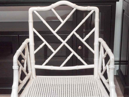 Bamboo & Cain Seat Arm Dining Chair in Arctic White Finish