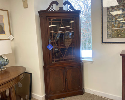 Mahogany Corner Cabinet with 1 Glass Door & 2 Wood Doors