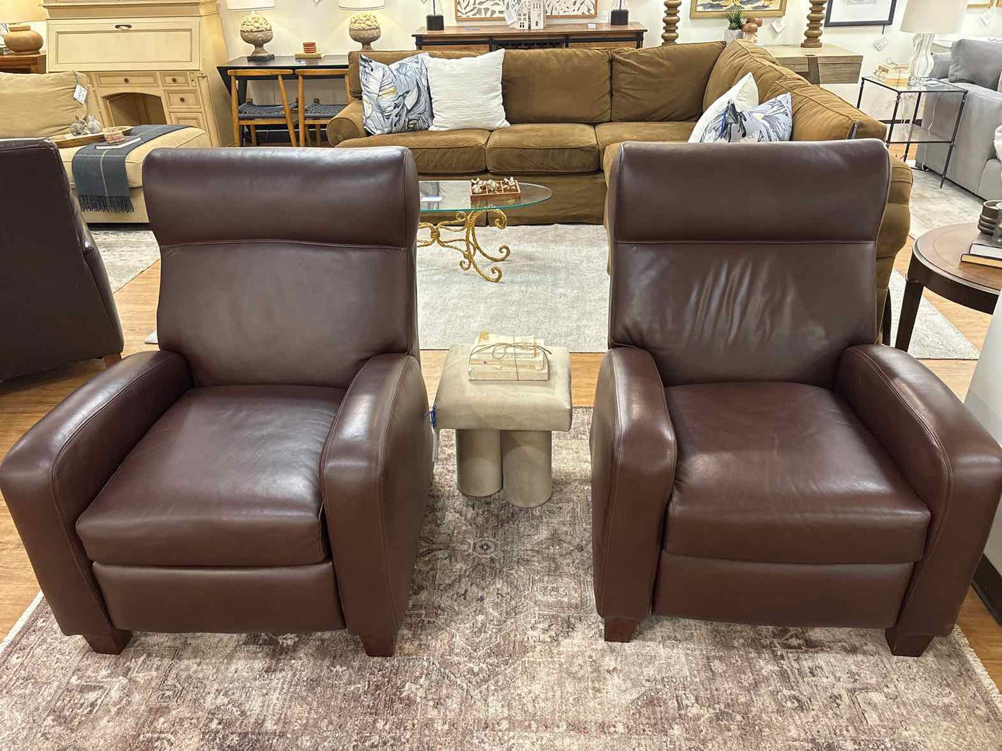 Barcalounger Pair of Chestnut Brown Leather Recliners