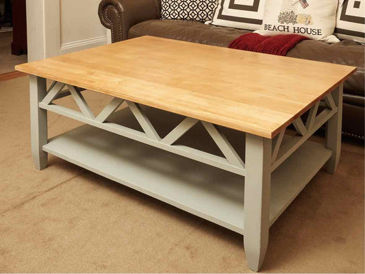 Ethan Allen Solid Maple Top Cocktail Table with Sky Blue Finish Base