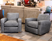 Pair of Restoration Hardware Gray Leather Chairs