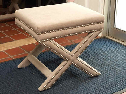 Pair of Grey Velvet X Base with Nickel Nailhead  Benches