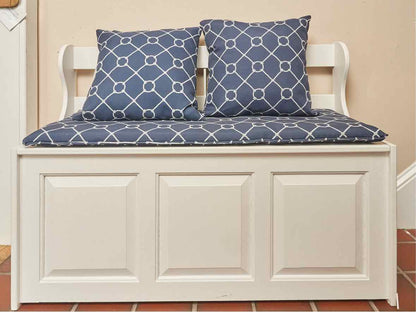 White Finish Storage Bench With Nautical Rope Theme Cushion & 2 Pillows