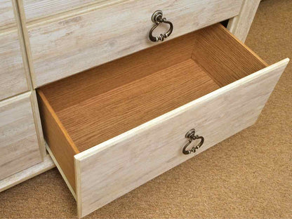 White Washed 6 Drawer Dresser with Metal Pulls