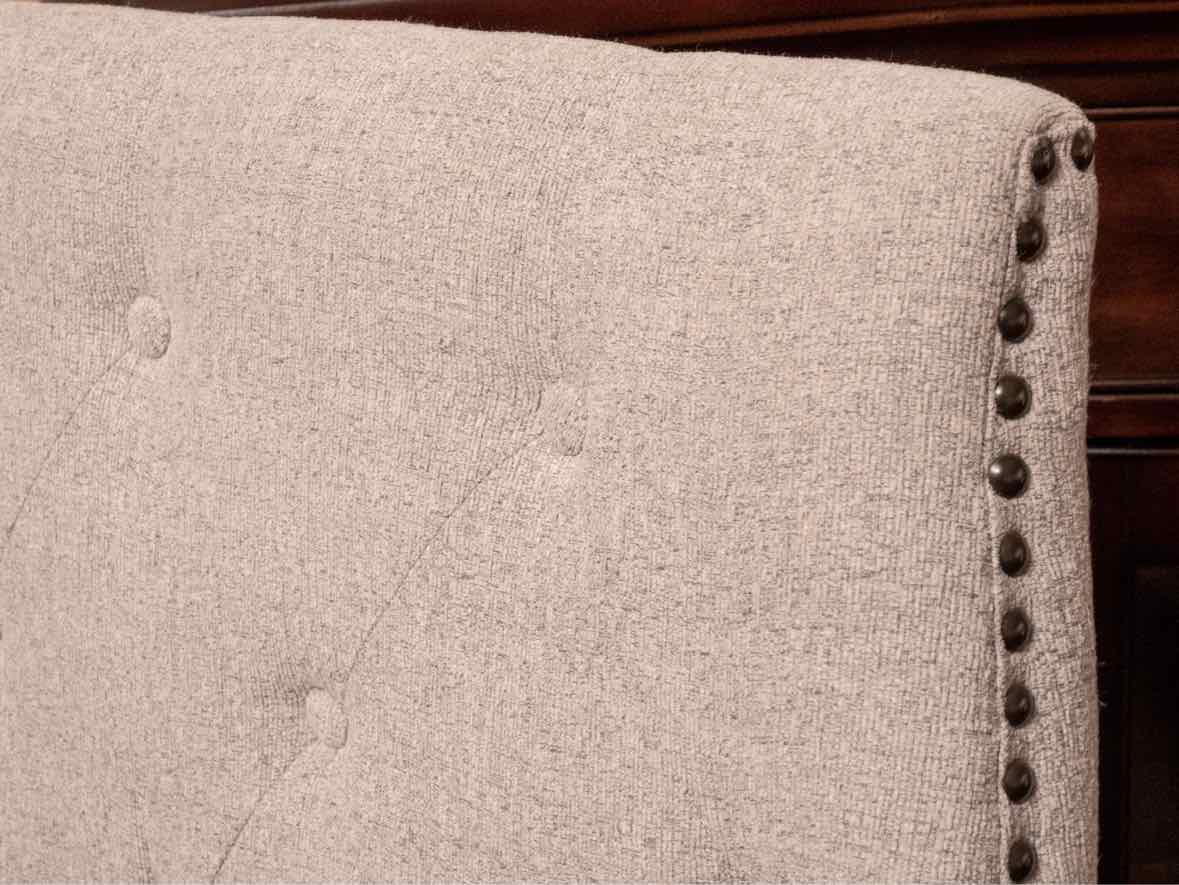 Grey & Black Fleck Upholstered Bench with Nailhead Trim