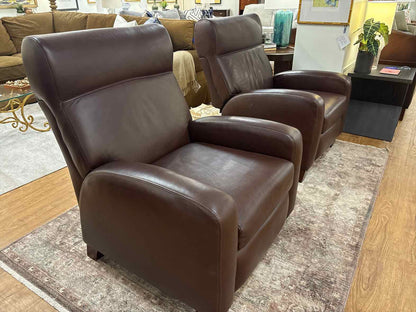 Barcalounger Pair of Chestnut Brown Leather Recliners