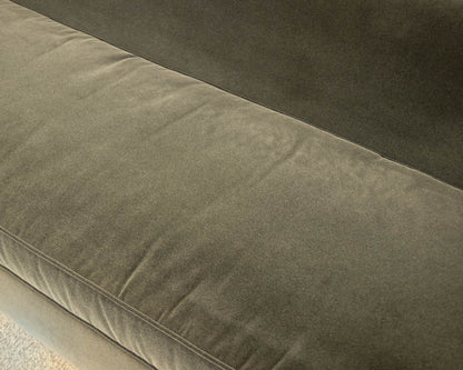 Baker Shelter Arm Bench Cushion 90" Sofa in Pine Velvet