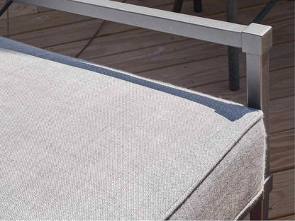 RH Gun Metal Gray Outdoor Lovesofa with Dove Grey Upholstered Cushions