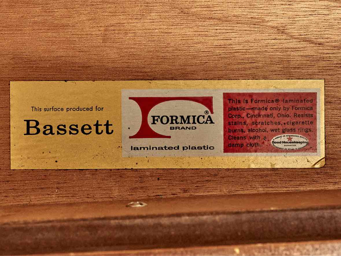 Bassett MCM Formica Laminated 2 Drawer Nightstand