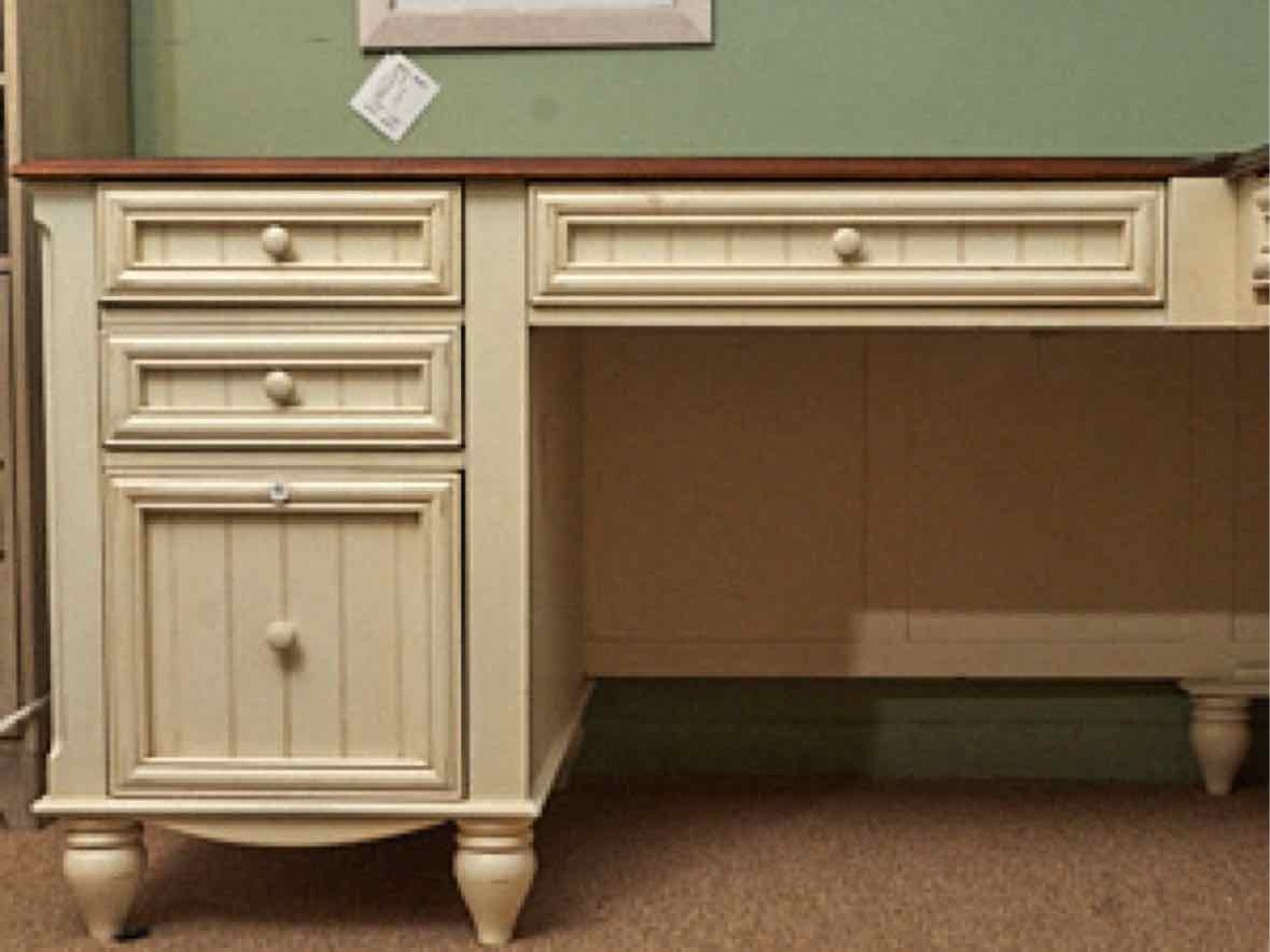 Cream Finish L Shaped Desk with Cherry Top