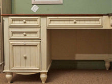 Cream Finish L Shaped Desk with Cherry Top