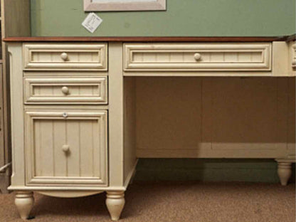 Cream Finish L Shaped Desk with Cherry Top