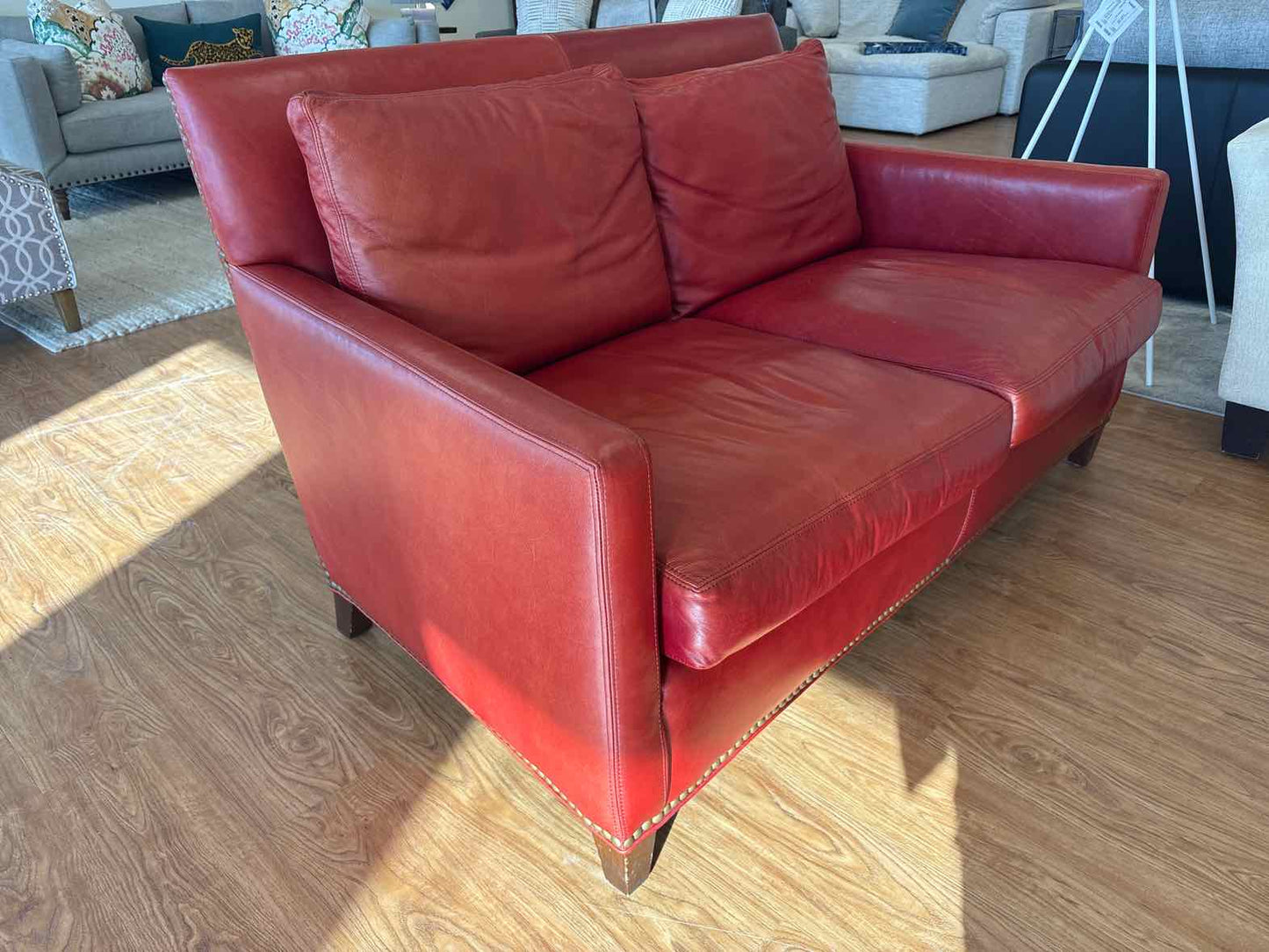 Lee Industries Red Leather Loveseat