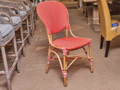 PairOf  Frontgate  Red & White Woven Bamboo Frame Bistro  Chairs