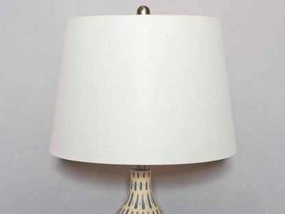 Cobalt & White Painted Ceramic Brushed Steel Base White Shade Table Lamp