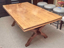 Maple Extension Dining Table With (2) Pull Out Leaves On Trestle Base