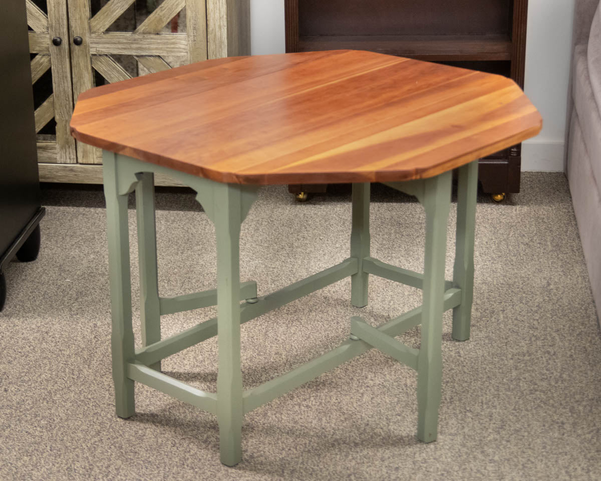 Cherry Wood Drop Leaf Side Table In Sage Green Finish