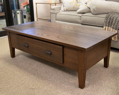 Pottery Barn Cocktail Table in Dark Finish Oak with Drawer