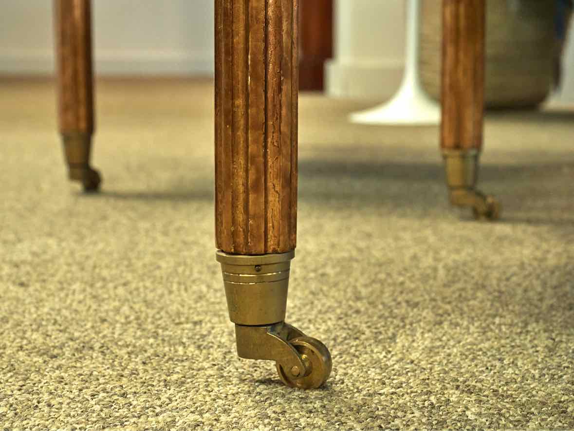 Pair of Gilded Square Side Tables on Casters with Decorative Top and Shelf