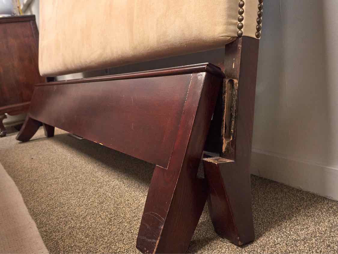 Mahogany Frame California King Bed with Beige Headboard