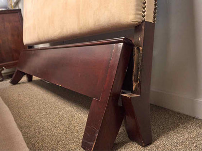 Mahogany Frame California King Bed with Beige Headboard