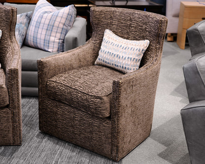 Pair of Custom Huntington House Upholstered Swivel Chairs