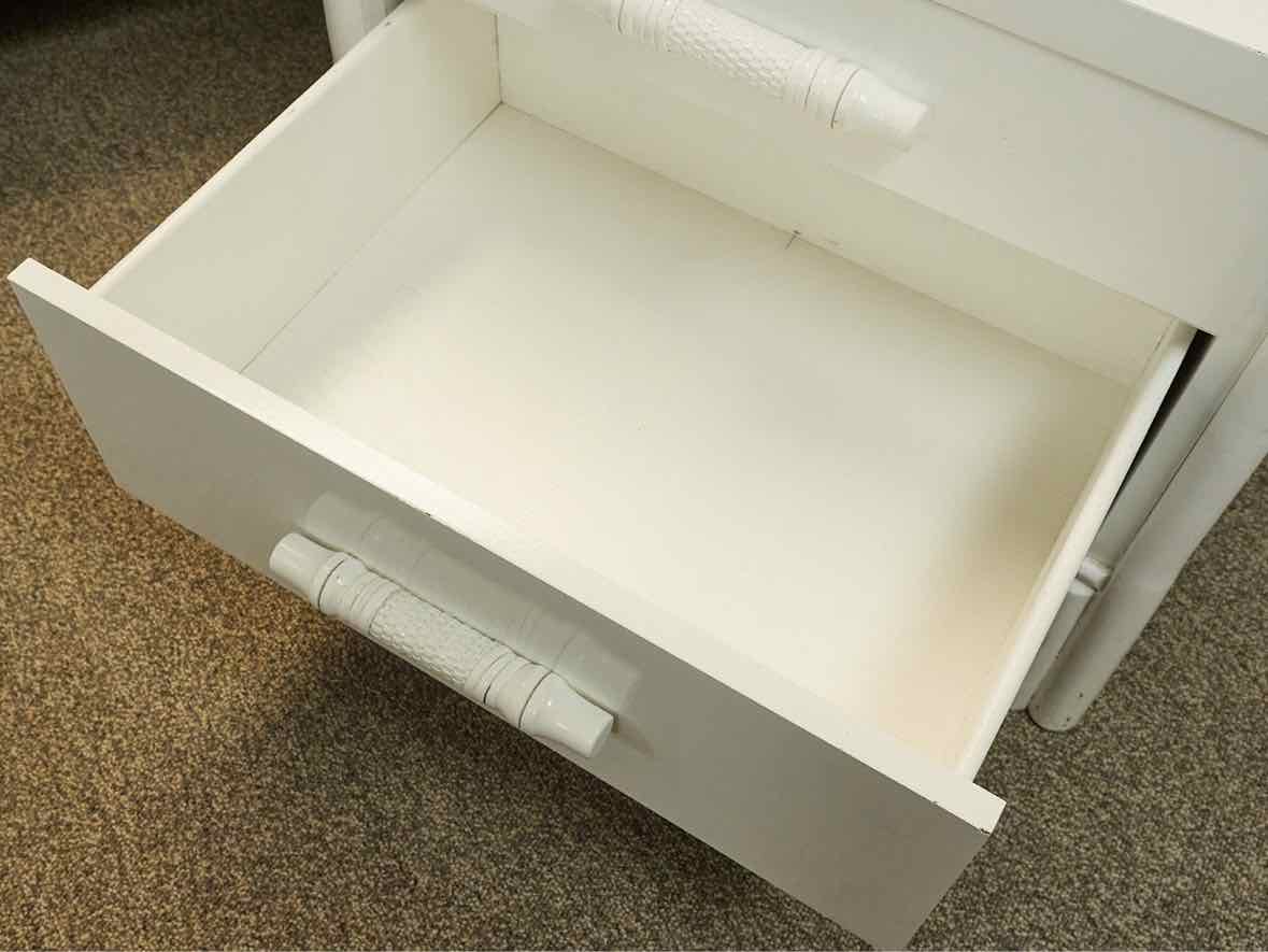 Pair of White Finish Bamboo 2 Drawer Side Tables