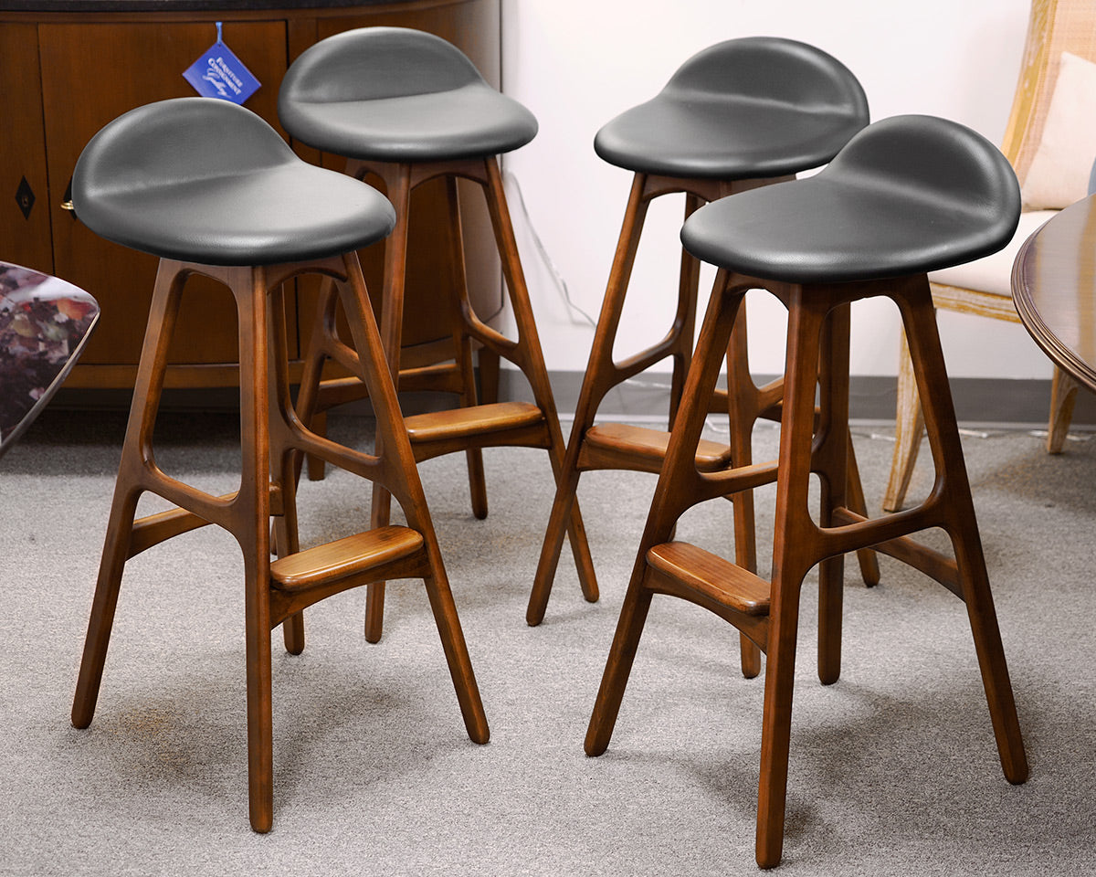 Set of Four Black and Walnut Bar Stools