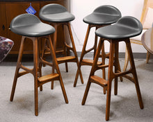 Set of Four Black and Walnut Bar Stools