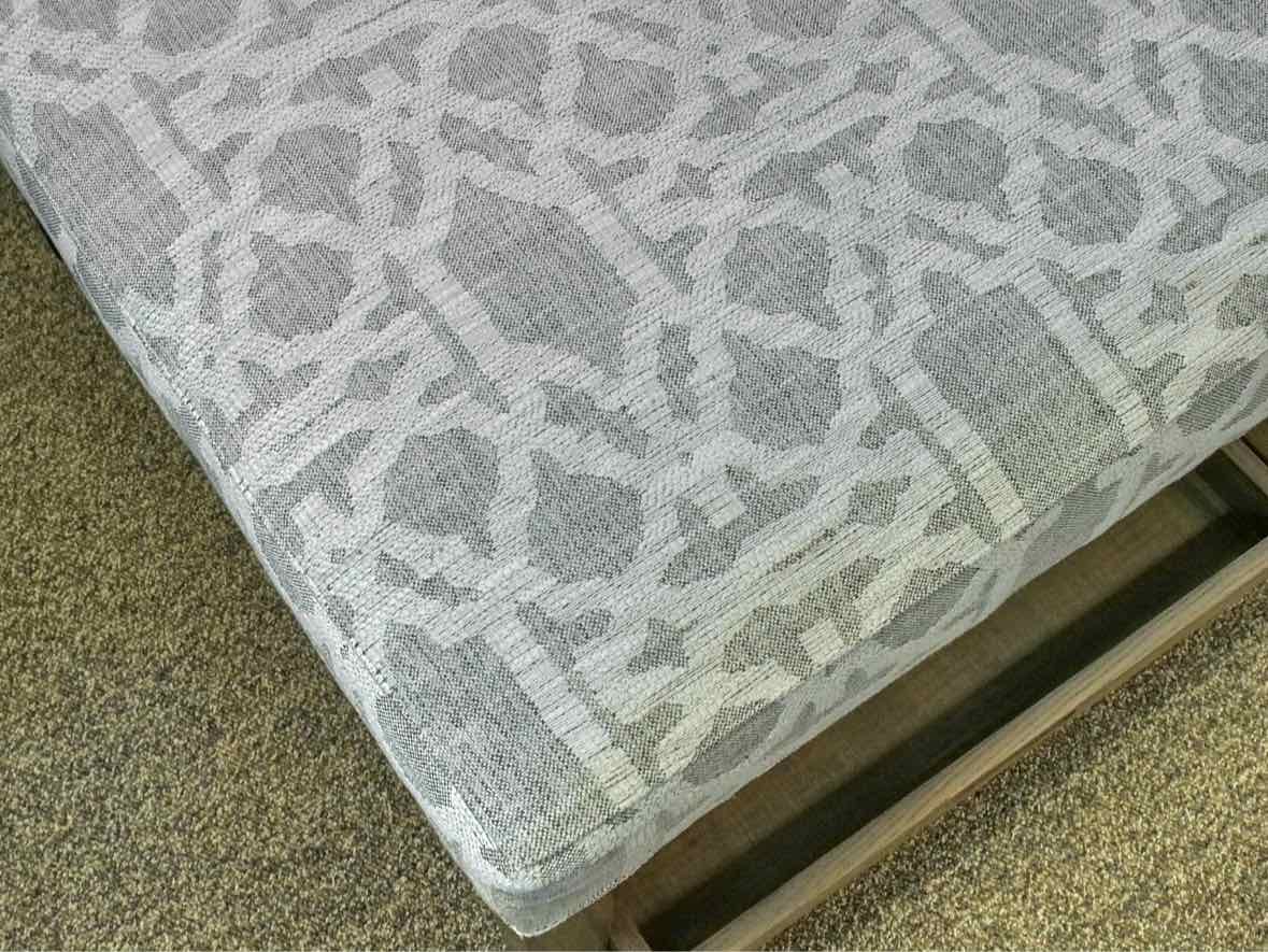 Arhaus Fletcher Upholstered Ottoman W/ Wooden Shelf & Matching Trays