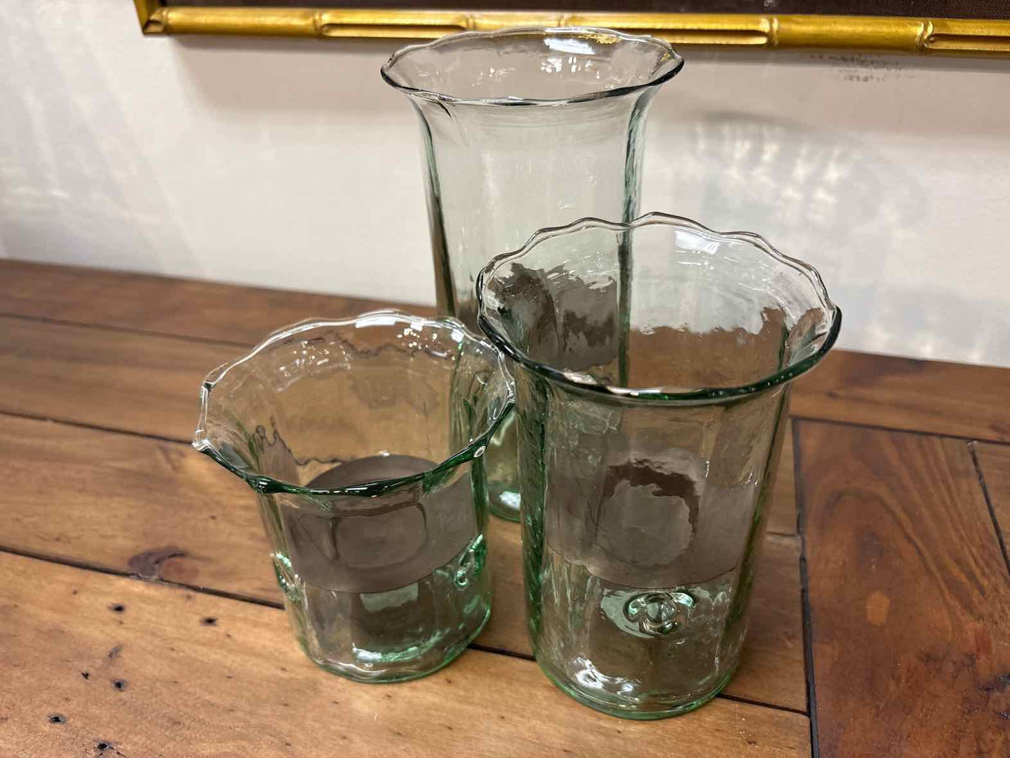 Set of Three Recycled Glass Ribbed Votive Cylinders