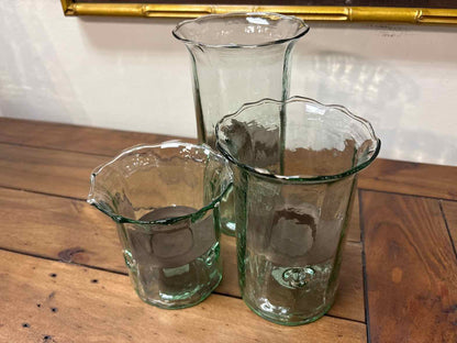 Set of Three Recycled Glass Ribbed Votive Cylinders