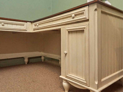 Cream Finish L Shaped Desk with Cherry Top