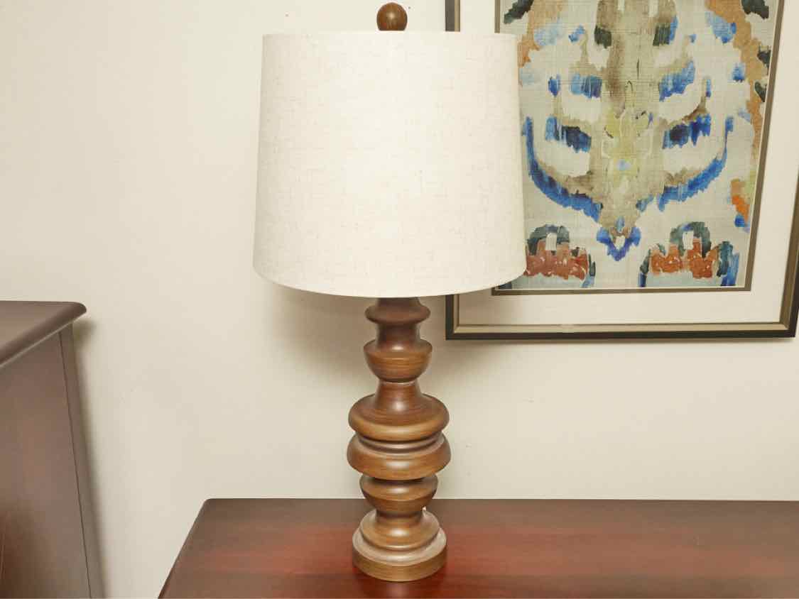 'Kerala Cast Resin Turned Table Lamp With Linen Shade