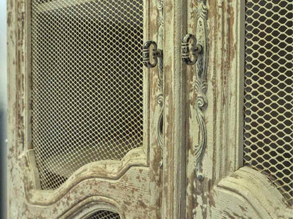 Rustic French Inspired Display Cabinets in Grey Finish with Wire Mesh Doors