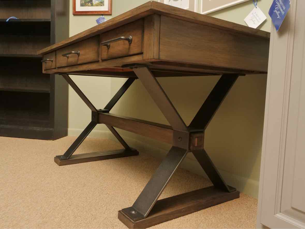 Liberty Furniture 3 Drawer Desk in Driftwood Grey  Finish & Trestle Base