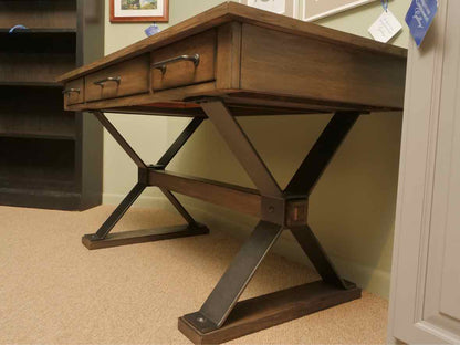 Liberty Furniture 3 Drawer Desk in Driftwood Grey  Finish & Trestle Base