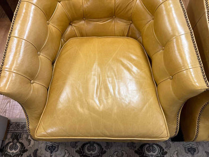 Pair of Leathercraft Mustard Leather Barrel Chairs