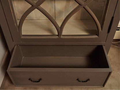 Colonial Grey Finish Glass Door & Drawer Display Cabinet