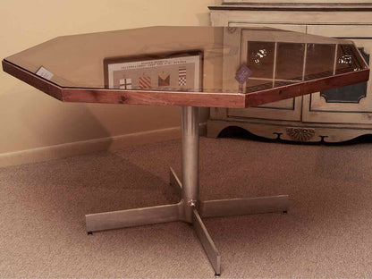 Peacan Inlaid Octagon Dining Table on Steel Pedestal Base