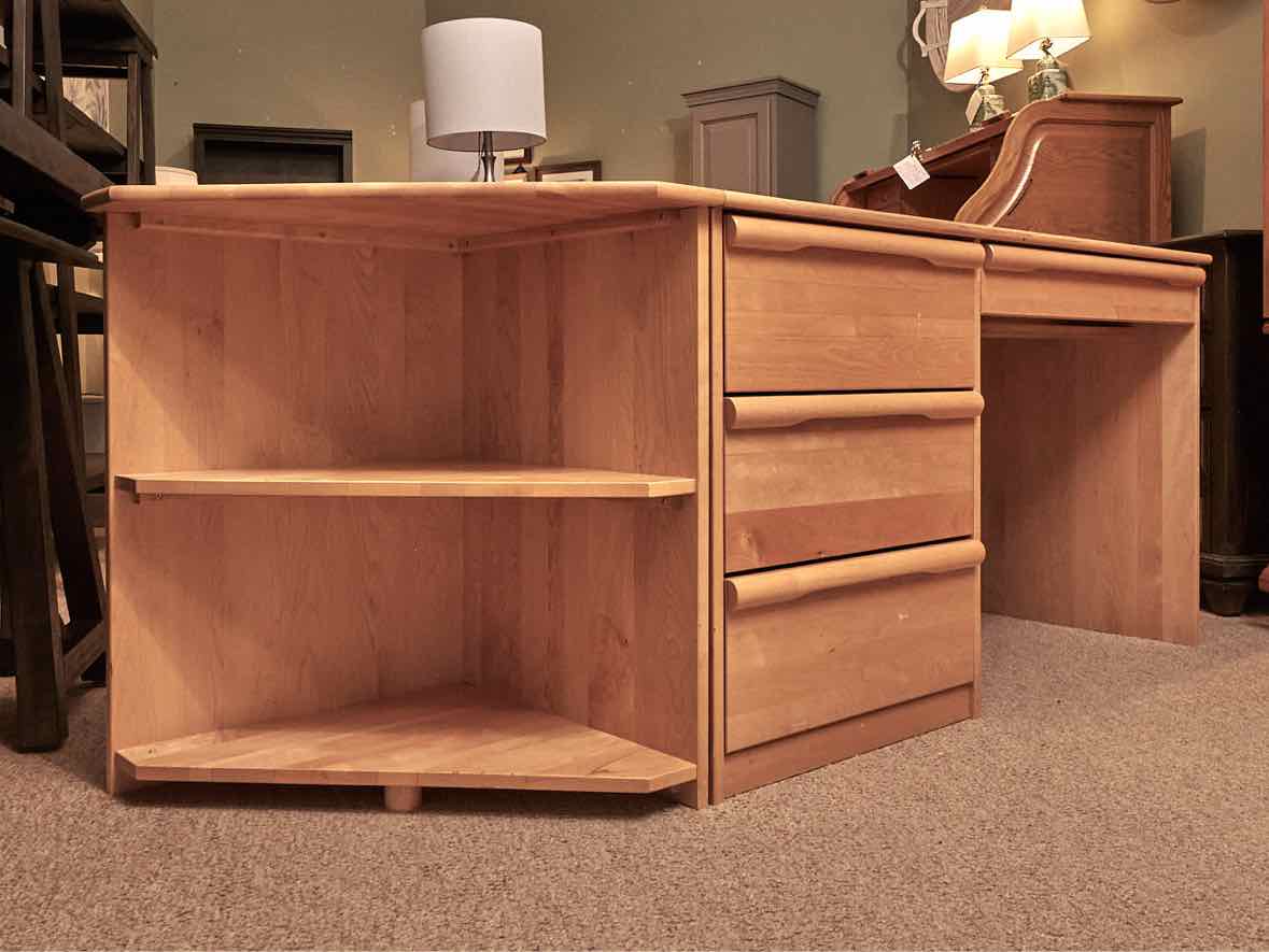Morigeau Lepine Maple Modular 4 Drawer Desk with Corner Bookcase