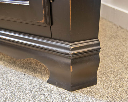 Canadel Black Distressed Corner Cabinet Featuring Glass Display Doors