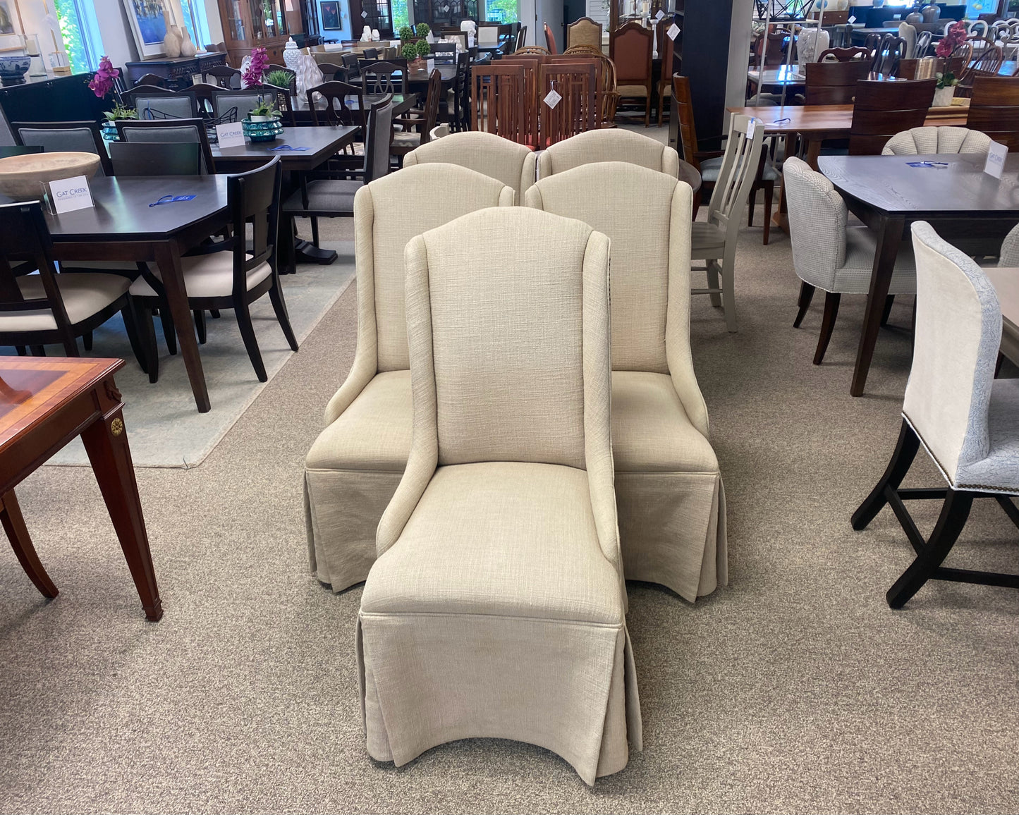 Set of Five Wingback Dining Chairs in Oatmeal