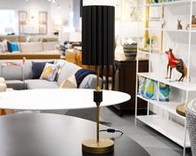 Antique Gold Table Lamp With Fluted Black Metal Shade