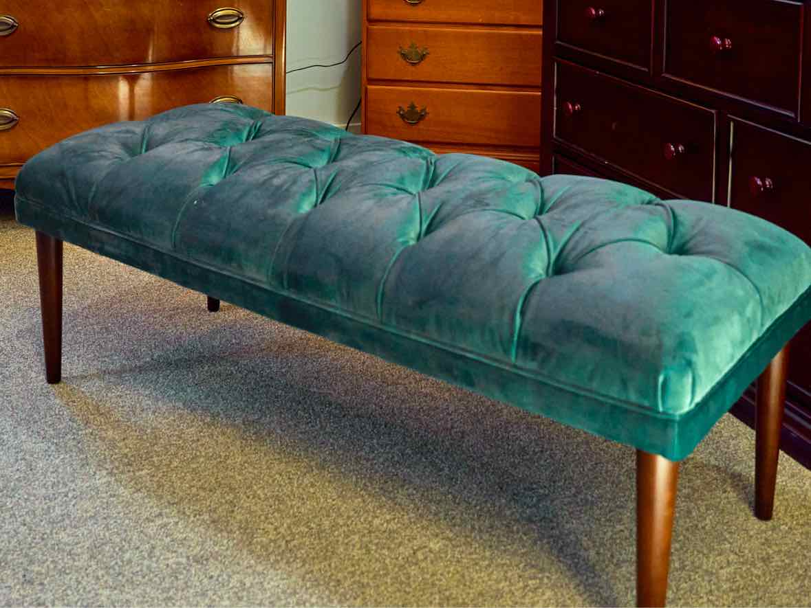 Emerald Green Velvet Tufted Bench