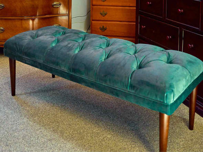 Emerald Green Velvet Tufted Bench