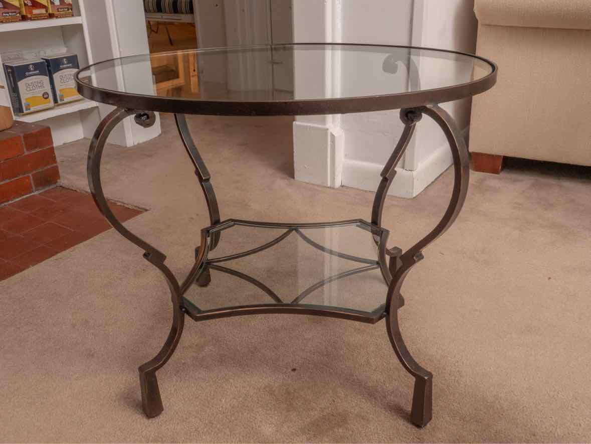 Glass Top Black Metal Base Cocktail Table