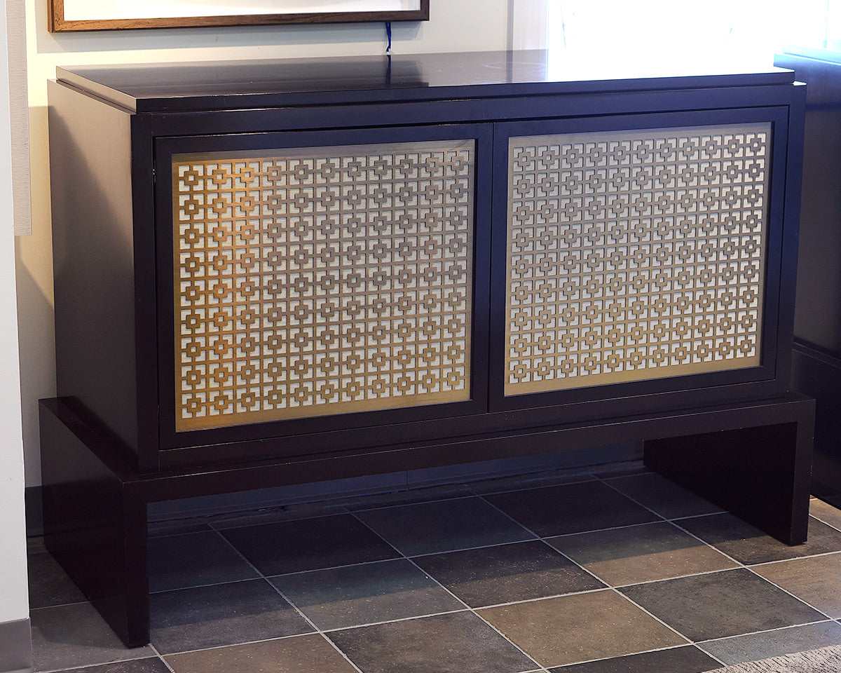 Storage Console Cabinet With Brass Metal Inlay